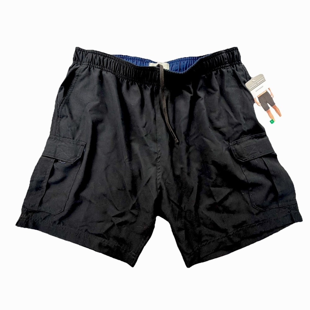 Berkley Jensen Mens Cargo Shorts Black Drawstring Elastic‎ Waist Casual L NWT